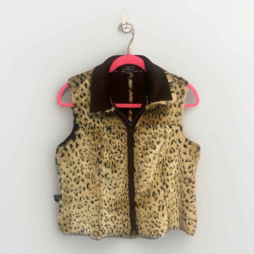 Lisa International Cheetah Print‎ Faux Fur Vest Size PM Casual Night Out